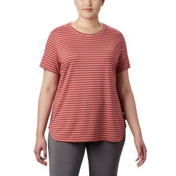 Columbia T-Shirt Dames, Firwood Camp II Short Sleeve Plus Size Rood Strepen, 21DZLANJK